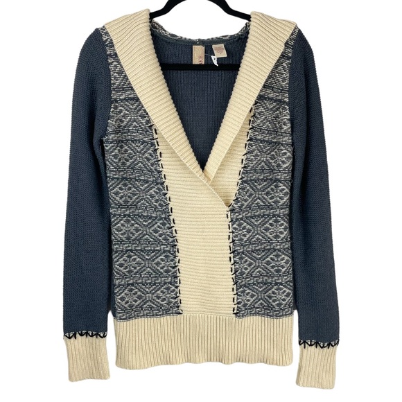 BKE Womens Shawl Knit Hooded Sweater Sz Medium Aztec Ribbed Boho Western - Picture 1 of 12